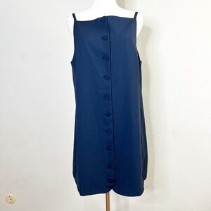 Madewell High-Neck Sleeveless Vest Mini Dress Blue Wool Button Shift Size 12